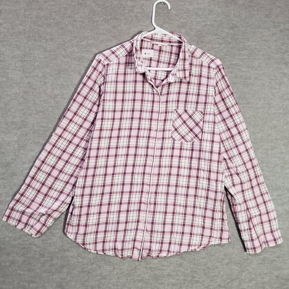 Victorias Secret Women Sleepwear Large Pink Plaid Flannel Button Up Pockets